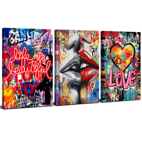 3 Piece Graffiti Canvas Wall Art Banksy Theme Wall Decor Abstract Colorful Pictures for Living Room Pop Art Wall Decor Banksy Street Paintings Posters Modern Home Bedroom Artwork Decorations 12x16”
