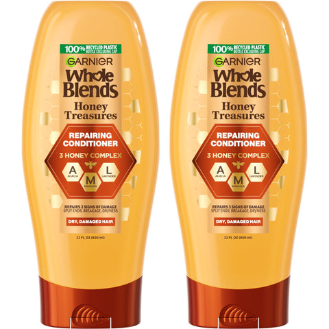 Garnier Whole Blends Honey Treasures Repairing Conditioner for Dry Damaged Hair, 22 Fl Oz (Pack of 2)