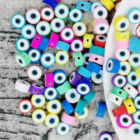 Street27® 60pcs Mixed Colors Polymer Clay Smiley Face Spacer Beads, Assorted Happy Face Slice Beads for Women Girls Jewelry Making Handmade DIY Bracelet Necklace Hair Clip Accessories (Evil Eye)
