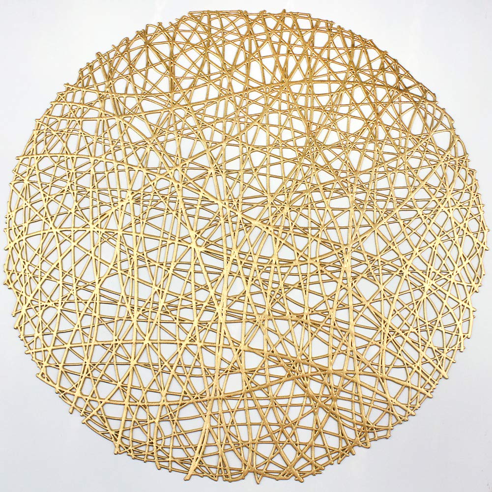 AdasBridal Gold Round Placemats Set of 6 Metallic Hollow Out Line Circle Table Mats Vinyl Place Mats for Table Decor Wedding Accent Centerpiece