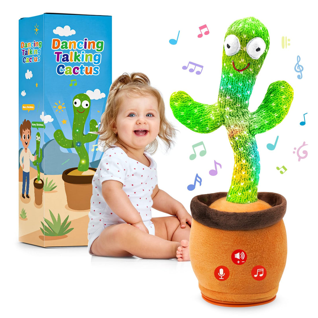 Baby Toys Dancing Talking Cactus for Toddlers, Interactive Boys Girls Funny Gifts for Infants 6-18 Months, Volume Adjustable, Mimicking Singing Repeating Recording Light Up Toy with English Songs