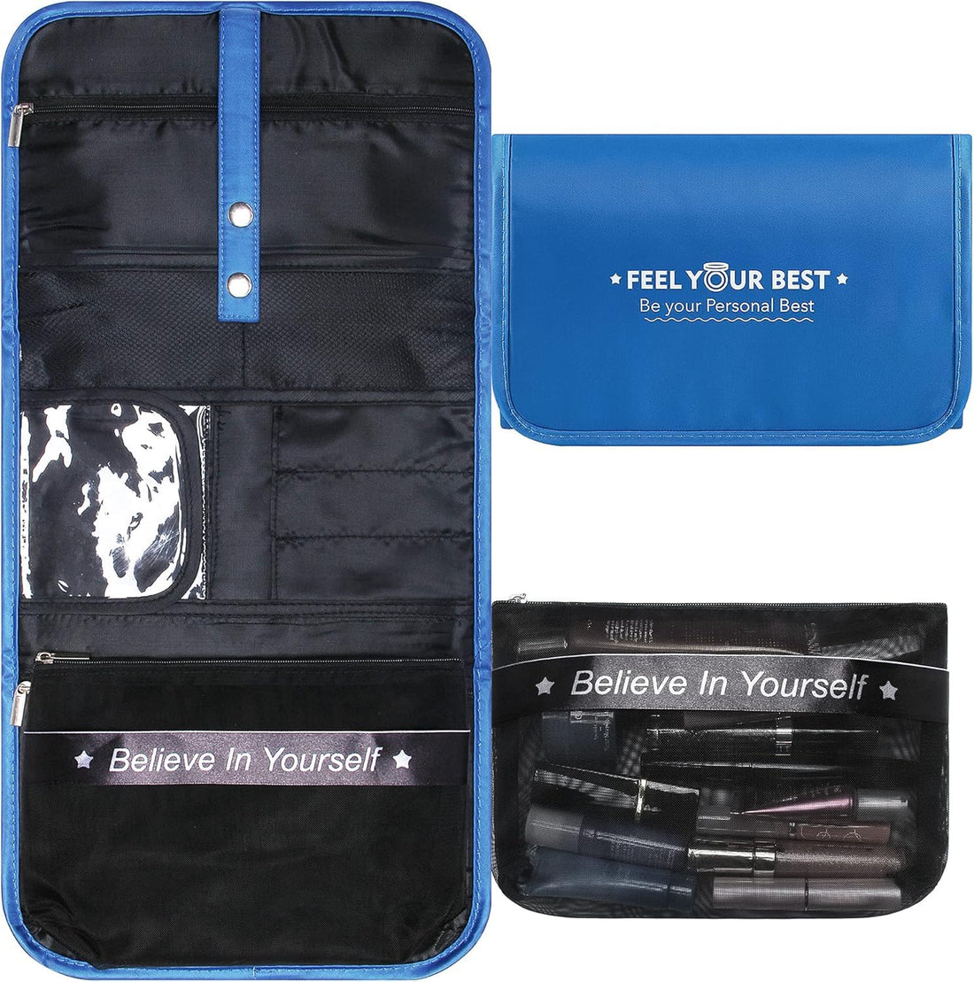 Toiletry Bag Hanging Cosmetic Bag Foldable Men Portable Kit Makeup Organizer - Blue - By Rana Store