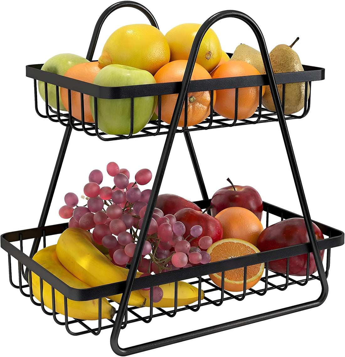 Freestanding Fruit Basket - Stylish Double-Layer Metal Storage Solution for Kitchen Counters and Tabletops – Breathable Wire Design, Heavy-Duty Construction, No Tools Required for Setup