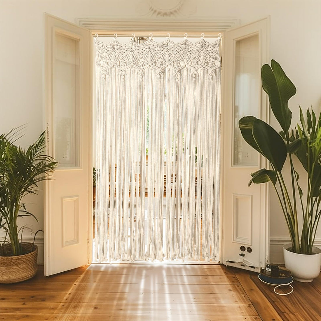 Boho Macrame Curtain for Window Doorway Handmade Large Long Macrame Wall Hanging Boho Room Divider Art Decor for Living Room Bedroom Bohemian Home Wedding Backdrop Decor, 1 Panel 79"L x 35"W