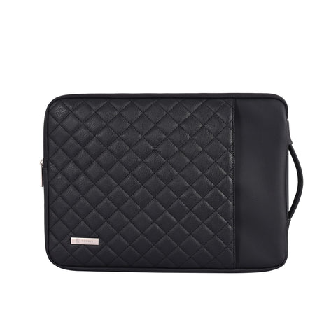 Rahala Quilted PU Leather Laptop Sleeve – Slim & Elegant Laptop Bag with Side Handle for Women – Fits 14 Inch Laptops – RS-100 Black