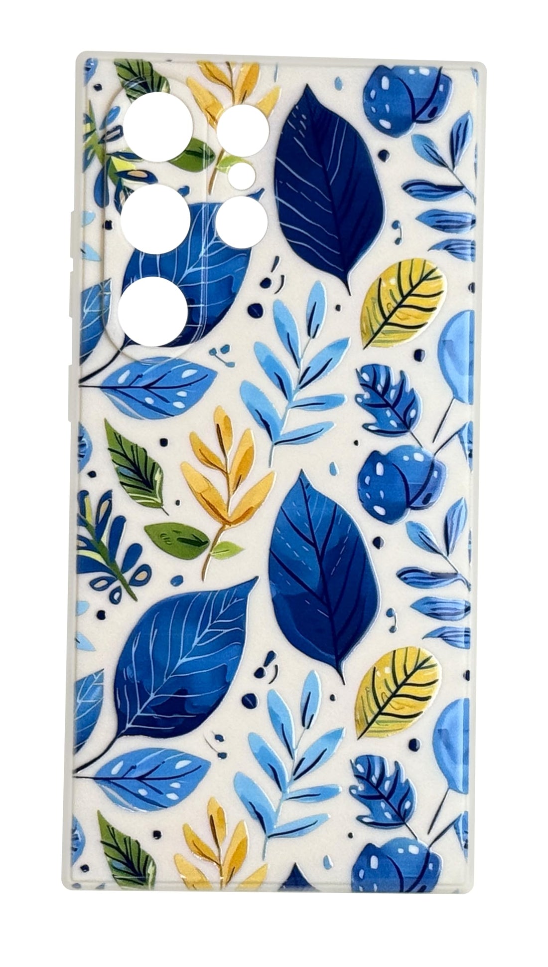 Mobile Magic Silicon Soft Case Microfiber Lining with 3D Flowers Prints For Samsung Galaxy S23 Ultra 5G (Blue Leaves)