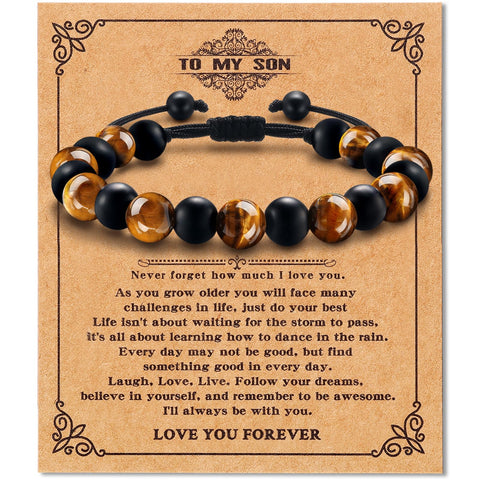 Yellow Tiger Eye Bracelets for Men Boys - Enhance Aura and Charm - Graduation Birthday Anniversary Back to School Christmas Gifts for Son, Husband, Grandson, Brother