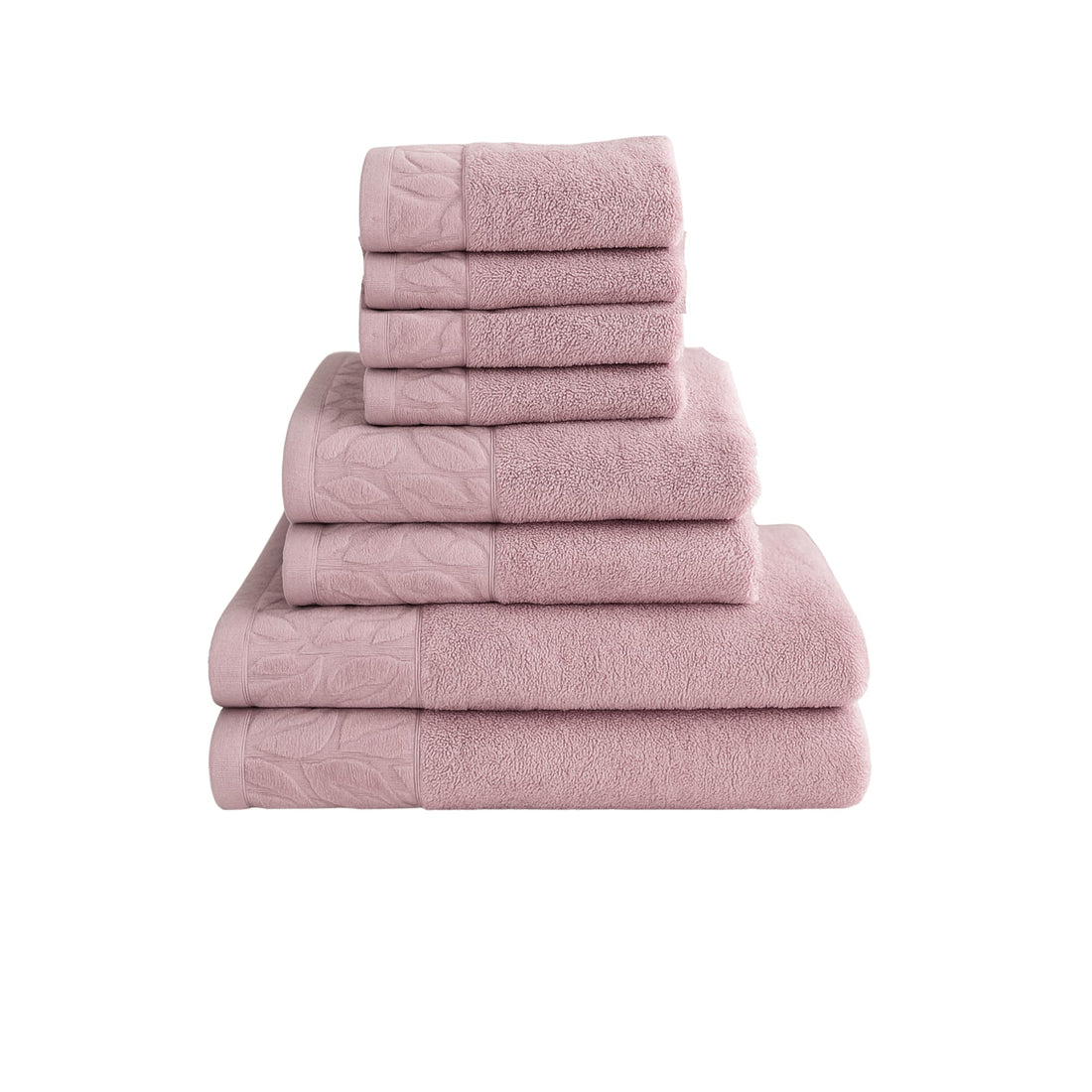 Sol Suave Premium Cotton Towel Set, 8-Piece, Hotel Quality, 2 Bath Towels, 2 Hand Towels, 4 Face Towels, Super Soft and Absorbent, with Jacquard Leaf Pattern (Cashmere, 8 Pieces Towel Set)