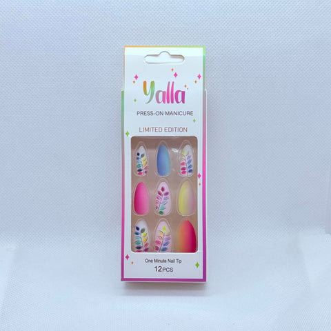 Press On Nails Set Summer, Beachy Fake Nails, Professional Look, Reusable Acrylic Style, Cute & Colorful Salon-Quality Nails (Colorful)