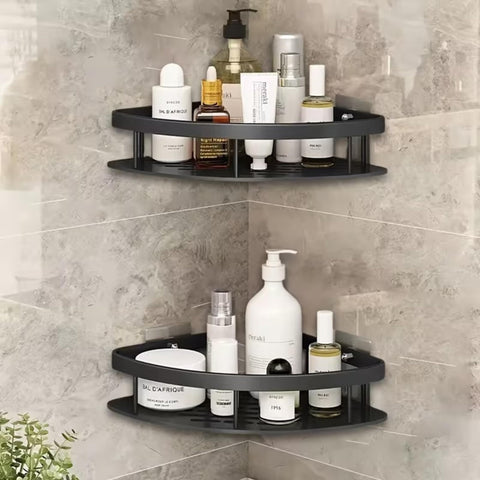 JIALTO 2 PCS Aluminum Bathroom Corner Shelf for Wall,rustproof, Nail-Free, No Drilling Organizer Holder, Bathroom Shelf for Wall Stand for Corner Holder, Washroom & Bathroom Accessories (Black)