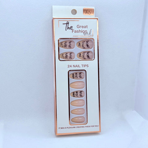 Almond Shape Press On Nails – 8 Trendy Designs & Colors | Natural Gel Finish Fake Nails | Salon Look Reusable Nails for Women (Writing on nails)