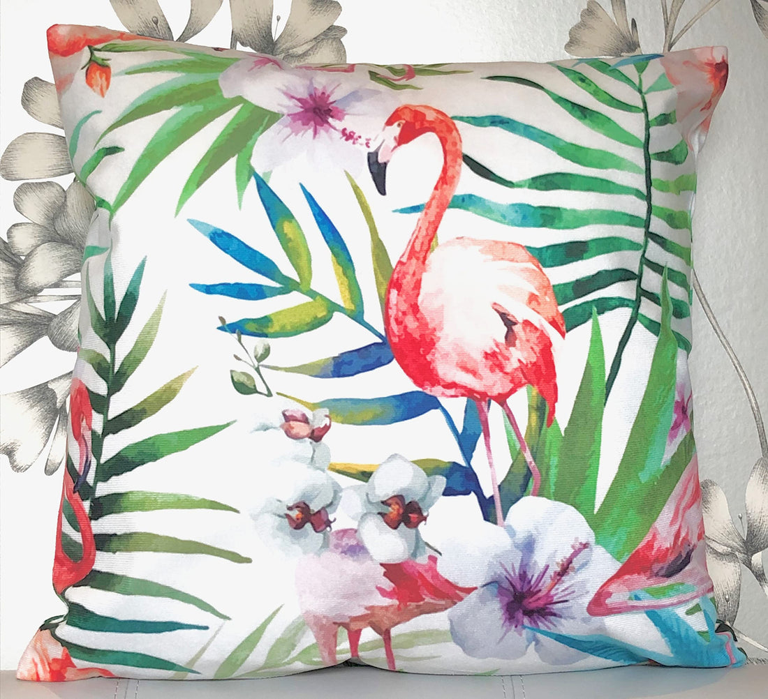 Beautiful Exotic Leaf, Plant & Birds Soft Cushion Covers (Floral Flamingo)