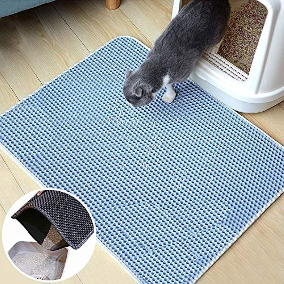 Baybal Cat Litter Mat Waterproof EVA Double Layer Cat Litter Trapper Clean Pad Products for Cats Accessories (Blue, 1 Count)