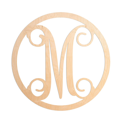 19 in. Letter M, Unfinished Circle Calligraphy Vine Monogram Wood Letter. for Your DIY Decor Such as Door Hanger, Wall Decor, Alphabet for Birthday, Wedding, Baby Shower, Nursery (M)