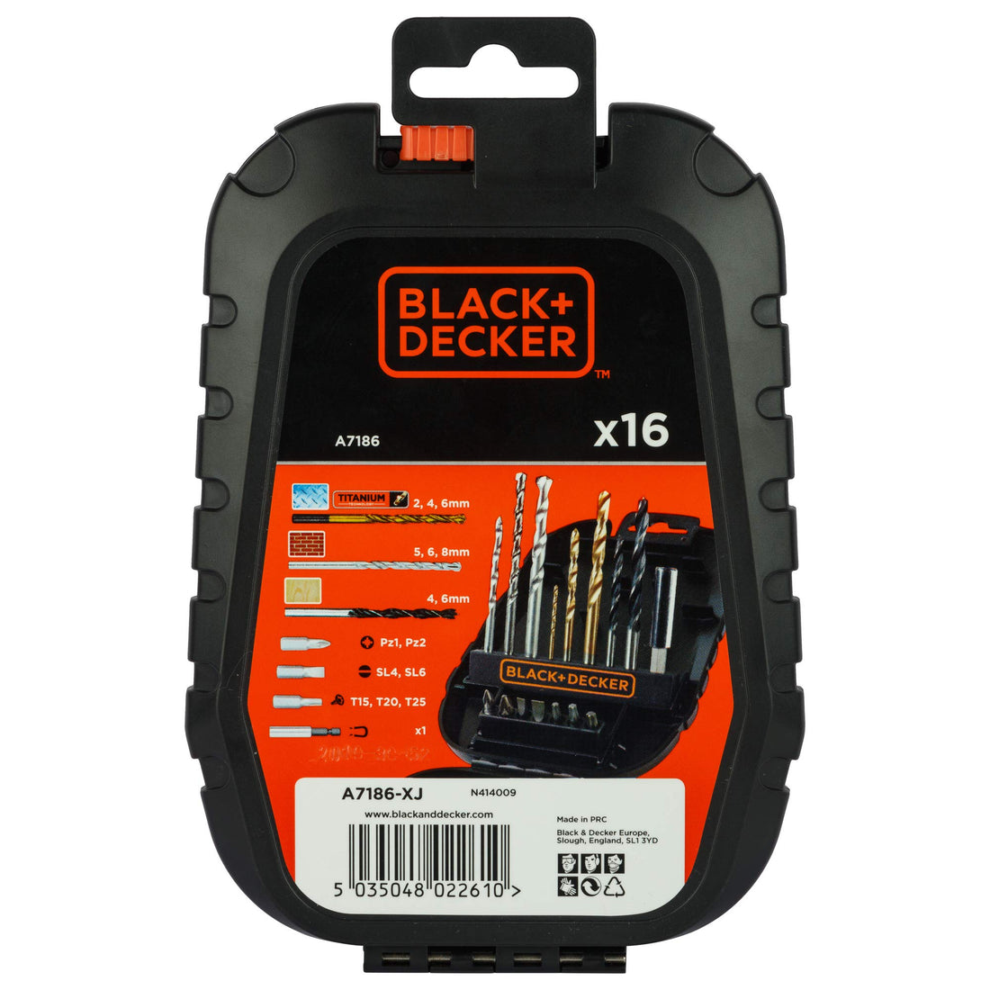 Black & Decker A7186-XJ 16 pc Drill Machine Bit Set with Metal,Wood and Masonary Drill Machine bits,Magnetic Bit Holder and Screwdriving bits