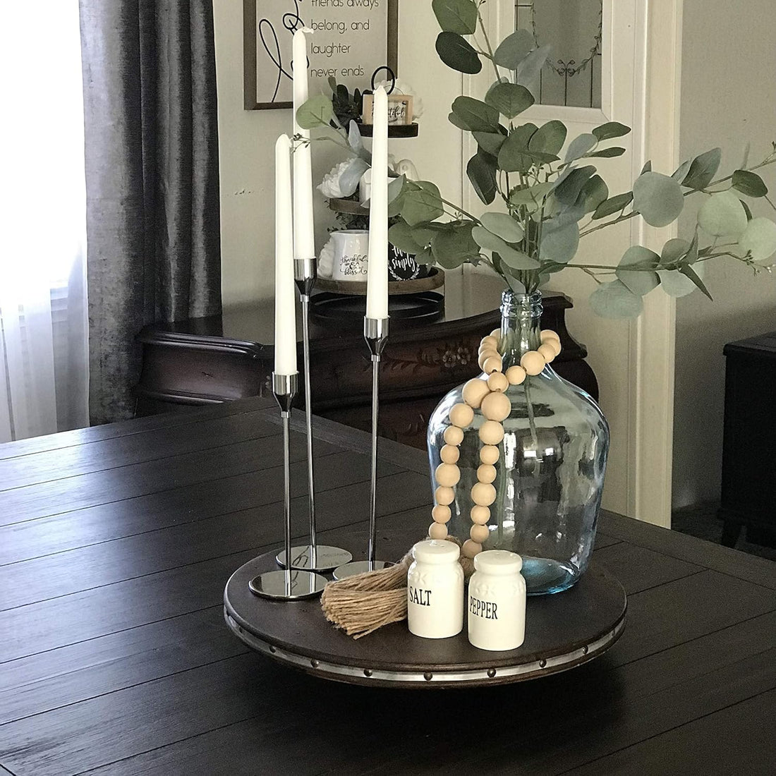 Large Wood Bead Garland Natural Wooden Beads Decor with Tassels Decorative Boho Country Decoration for Coffee Table Home Tiered Tray Wall Hanging From FLAMINGO(Random Colour) - سبحة خشب للديكور