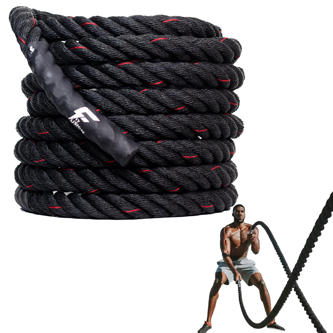 Fit Fusion Polypropylene 50FT Battle Rope – Heavy Training Cord for Gym, Home Workout, Strength, Endurance, Crossfit, Conditioning Tool, 11KG Weight, 1.5-Inch Diameter Exercise Equipment