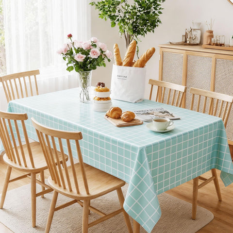 ZSYIULIA 2pcs 137 * 180cm Blue Checkered PVC Table Cloth Wipeable Tablecloths Rectangular,Plaid Tablecloth Plastic Clean Tablecloth Waterproof, Oil-proof Table Cover for Birthdays Weddings Christmas