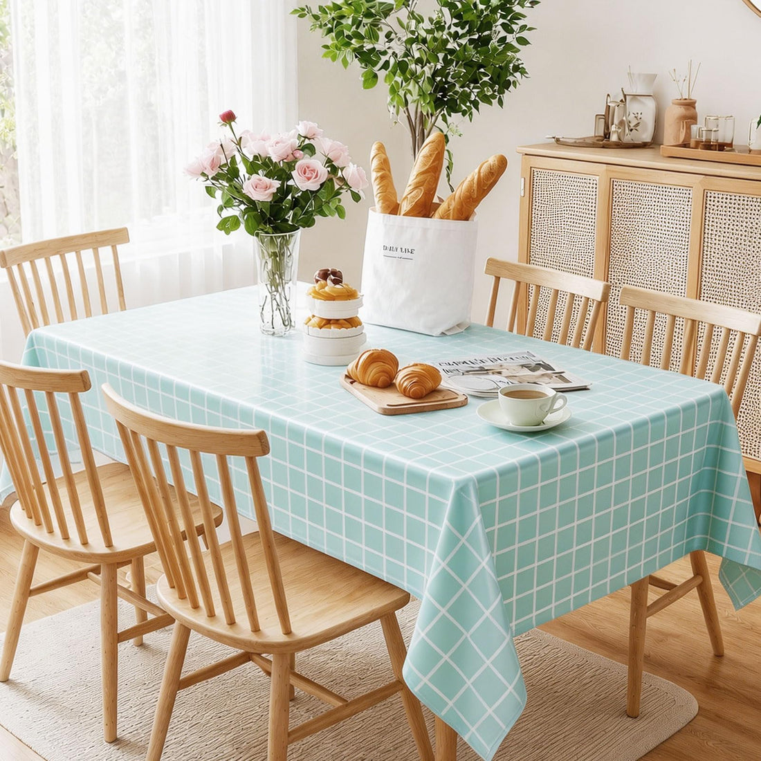 ZSYIULIA 2pcs 137 * 180cm Blue Checkered PVC Table Cloth Wipeable Tablecloths Rectangular,Plaid Tablecloth Plastic Clean Tablecloth Waterproof, Oil-proof Table Cover for Birthdays Weddings Christmas
