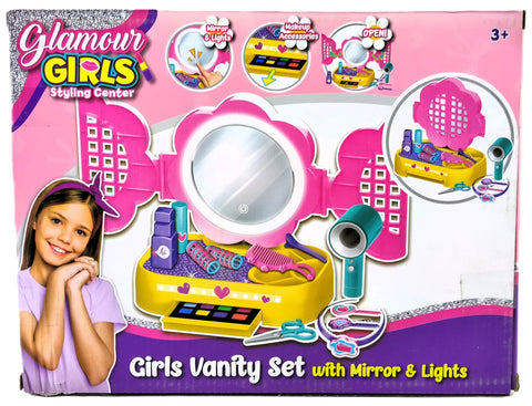 Glamour Girls Styling Centre Vanity Set with Mirror and Lights, Toy Accessories, for Ages 3-12, Plastic