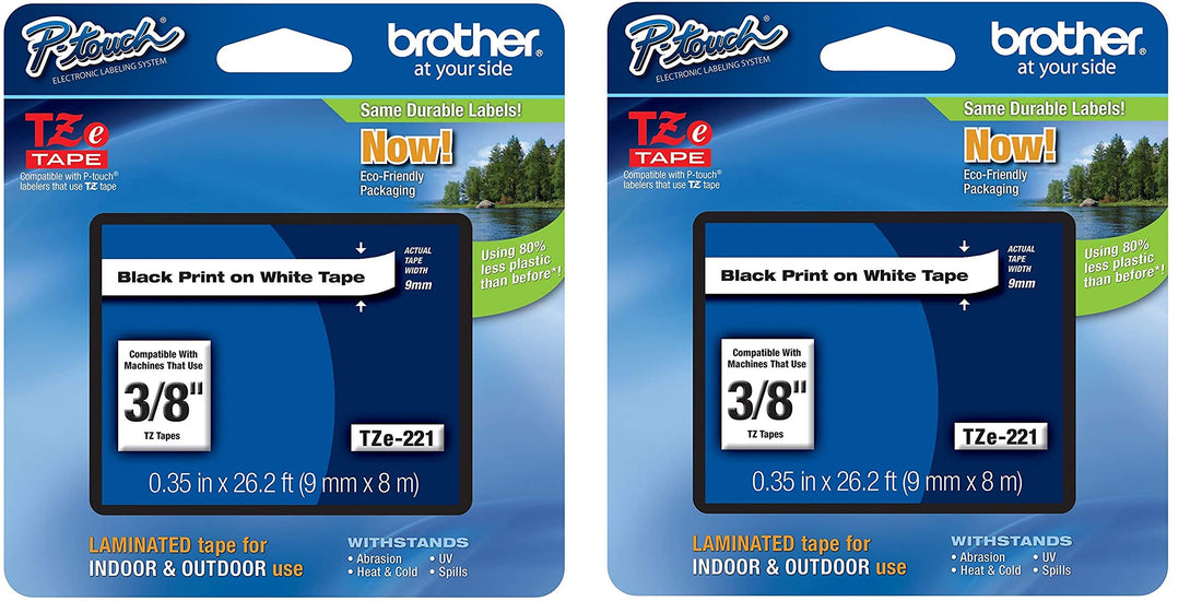 Brother Genuine P-Touch 2-Pack TZe-221 Laminated Tape, Black Print on White Standard Adhesive Laminated Tape for P-Touch Label Makers
