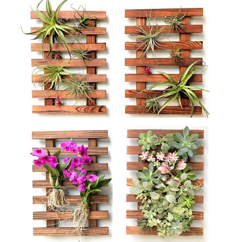 ShopLaLa Wall Planters - 4 Pack Wooden Hanging Planter for Indoor Outdoor Plants, Air Plant Succulent Orchid Holder, Live Vertical Garden. Wall Mounted Plant Stand, Wall Christmas Decor 15.7" (40cm)