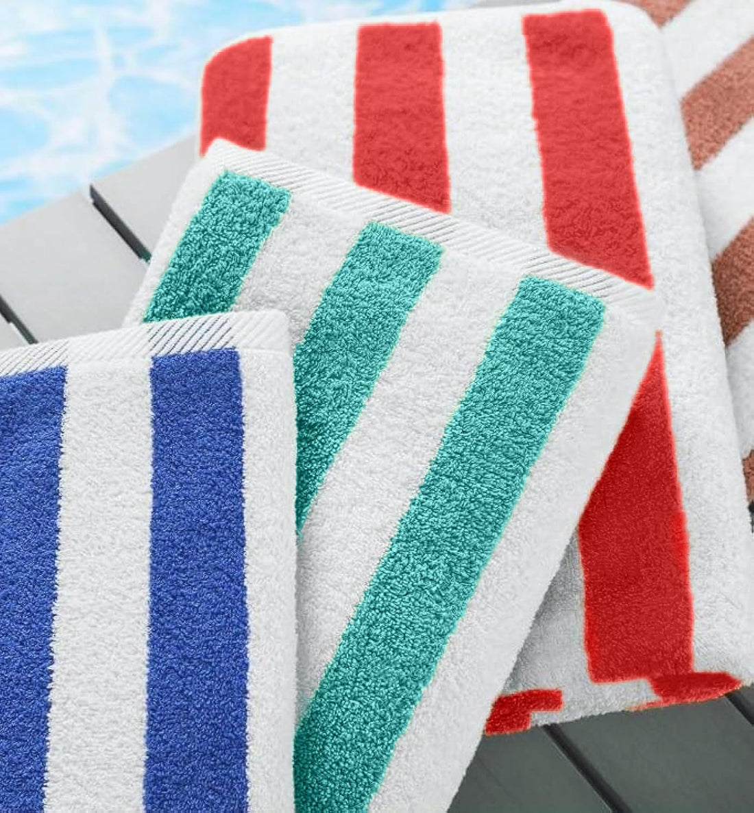 Signoola Stripes Three Beach Towels 50 x 100 cm (Red, Blue, Green), 100% cotton.