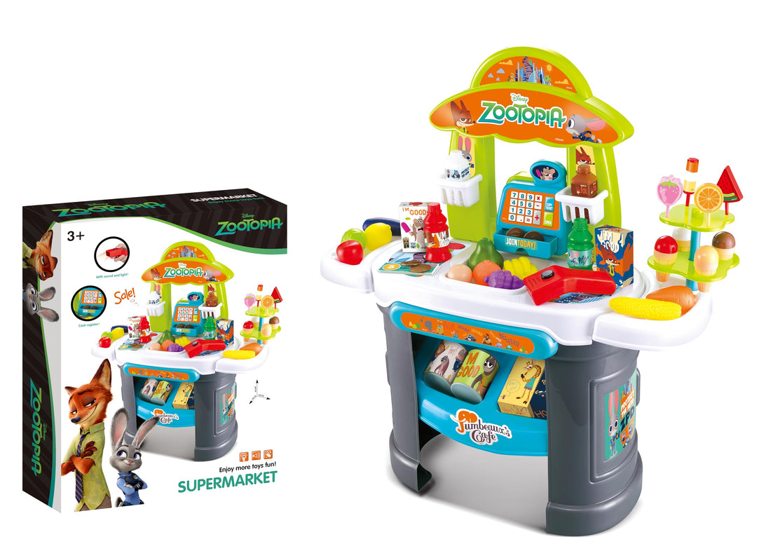 Disney EODS008-911 Kids Grocery Store Playset with Cart Cash Register & Food Accessories - Multicolor