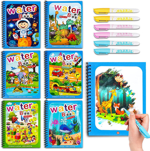 SNAPTRON Water Coloring Books - 6 Set of Water Doodle Books for Kids' Birthday Party Return Gifts - Age 3-7, Unisex, Clear