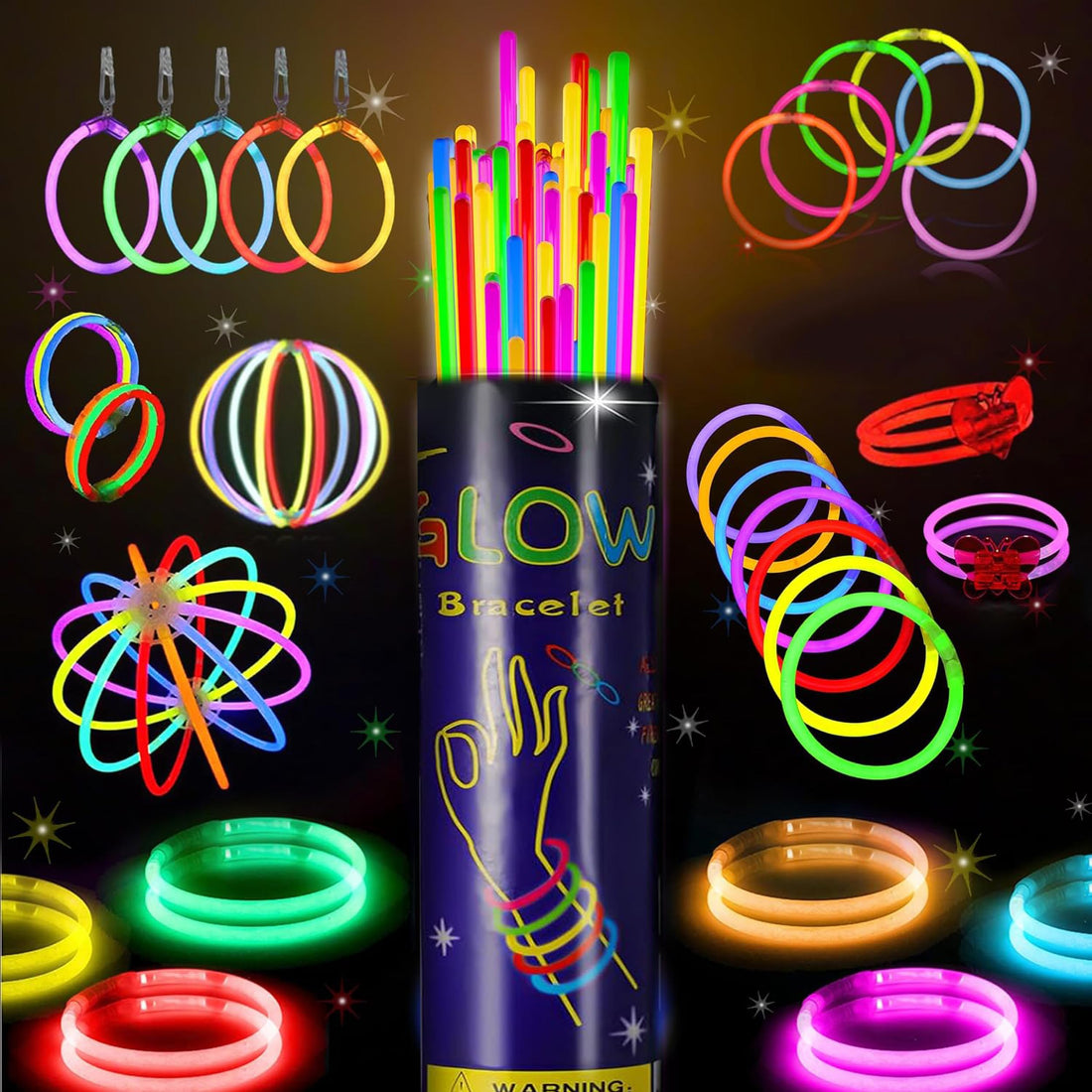 200 Pcs Glowsticks Bulk 8" Glow in the Dark Supplies, Light Sticks for Neon Party Necklaces and Bracelets for Adults and Kids (100 Glow Sticks With 100 Connectors)