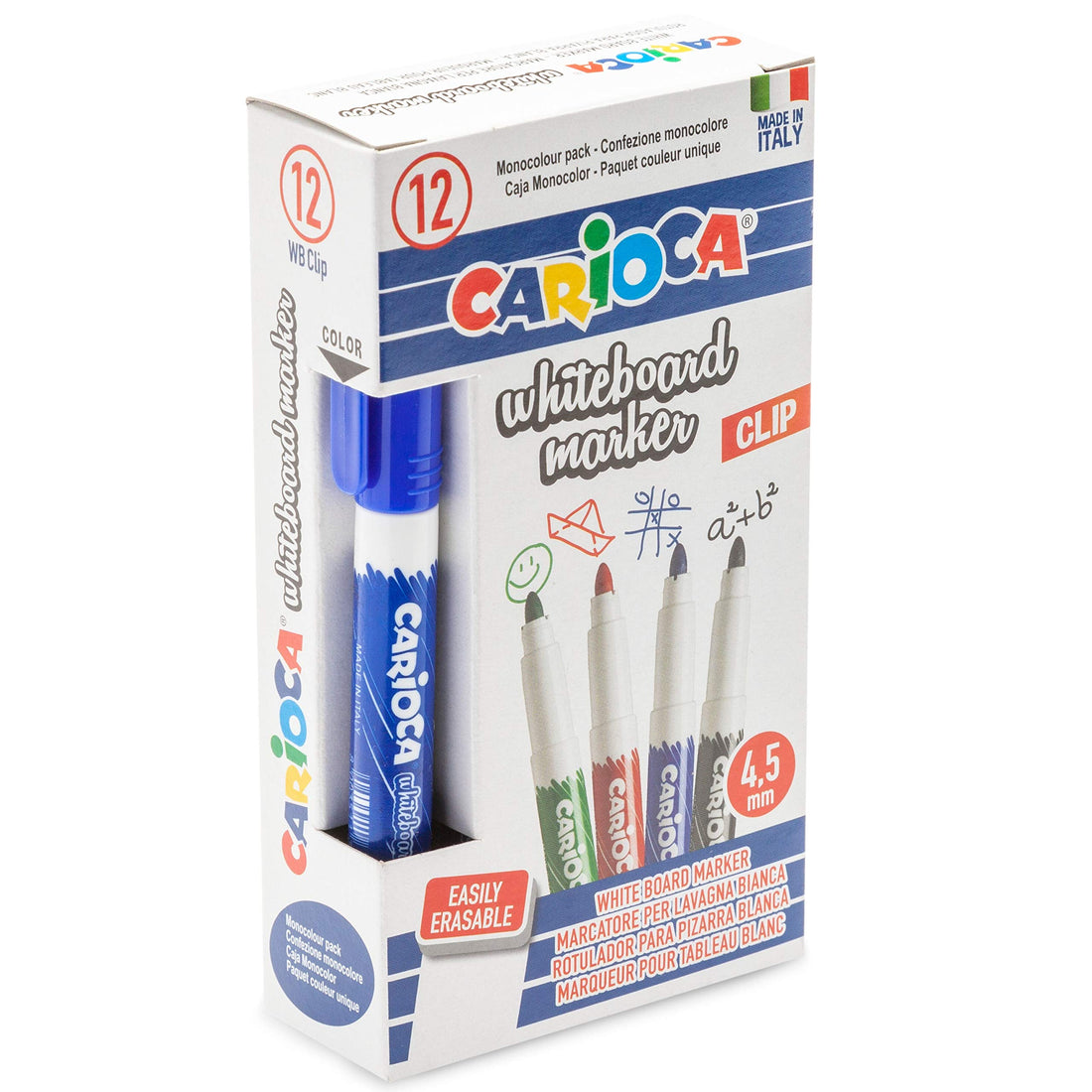 Carioca Clip Box of 12 Erasable Whiteboard Markers blue
