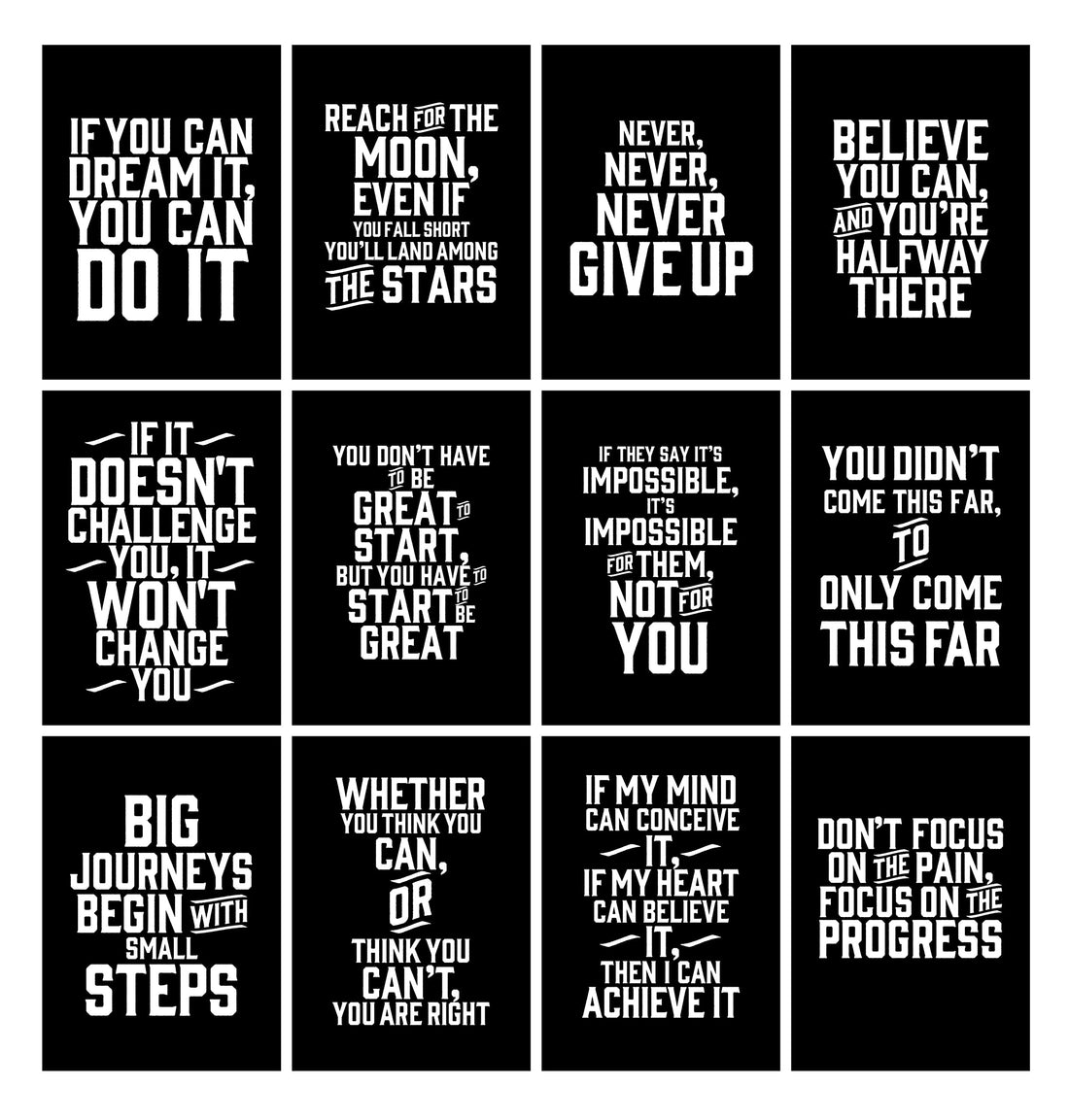 Inspirational Quotes Wall Art - 12 x A4 motivational posters for room decor/gym poster/office decoration/bedroom/kitchen wall art/uplifting positive affirmation cards