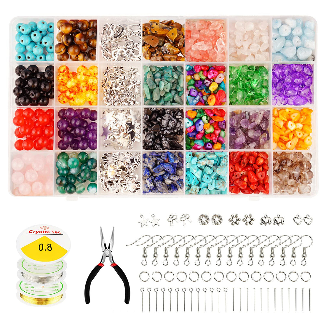 MEGO 1825 Pcs Jewelry Making Kits with 24 Colors Crystal Beads, Jewelry ,Making Tools Kit with Crystal Gemstone Beads, Jewelry Wire and Earring Hooks, DIY Jewelry Ring Making Supplies