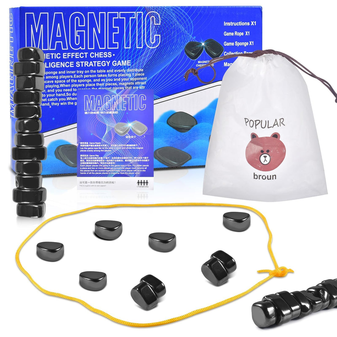 Funmo Magnetic Table Game, Magnetic Chess Board, Battle Chess with Magnetic, Chess Set, Magnetic Stone Board Game, Portable Magnetic Stone Board, Portable Chessboard Party for Family Reunions