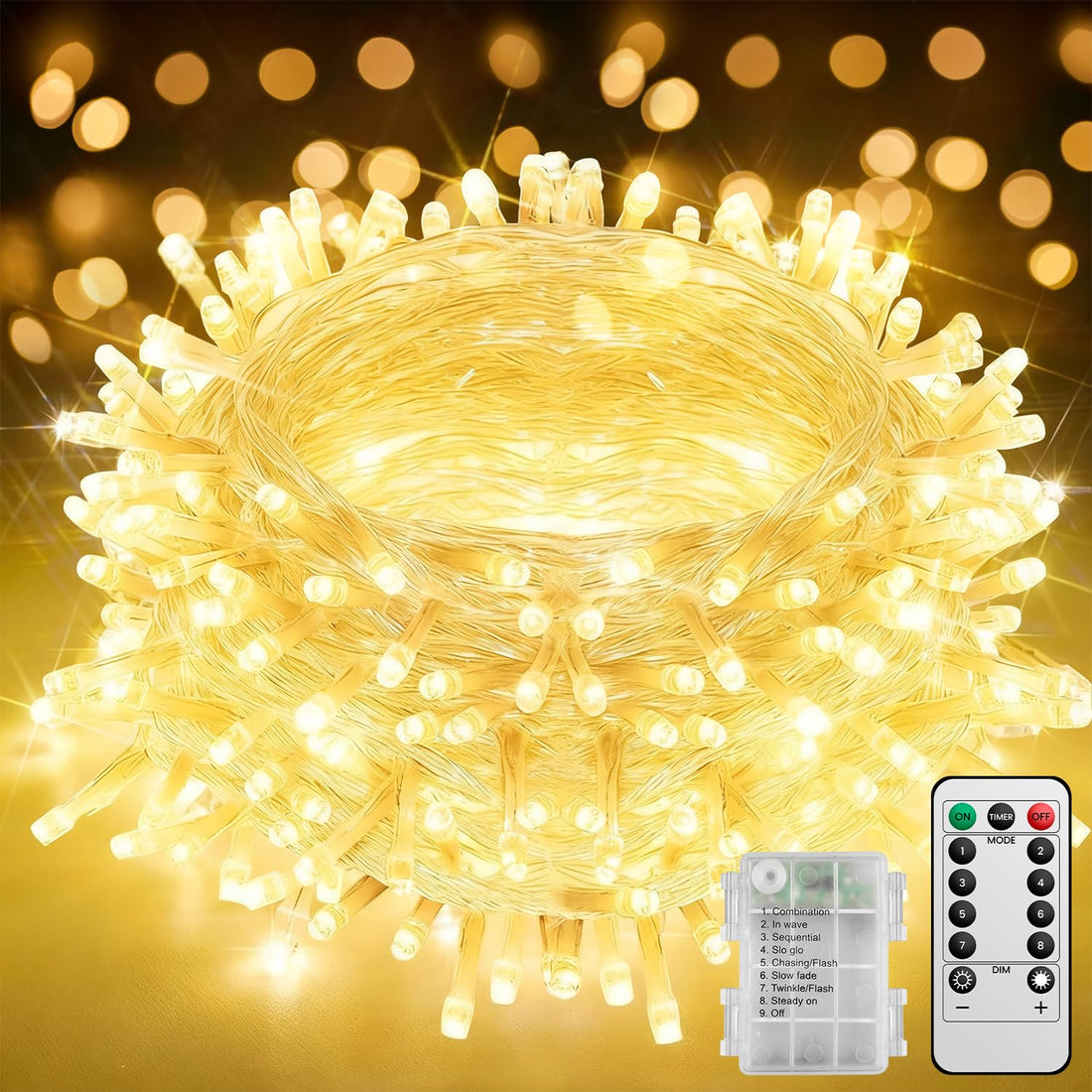 Necomi Fairy Lights,String Lights with Remote Control, 10M 80 LED Battery Operated, Waterproof for Outdoor and Indoor LED String Lights Battery Powered，8 Lighting Modes,Warm White