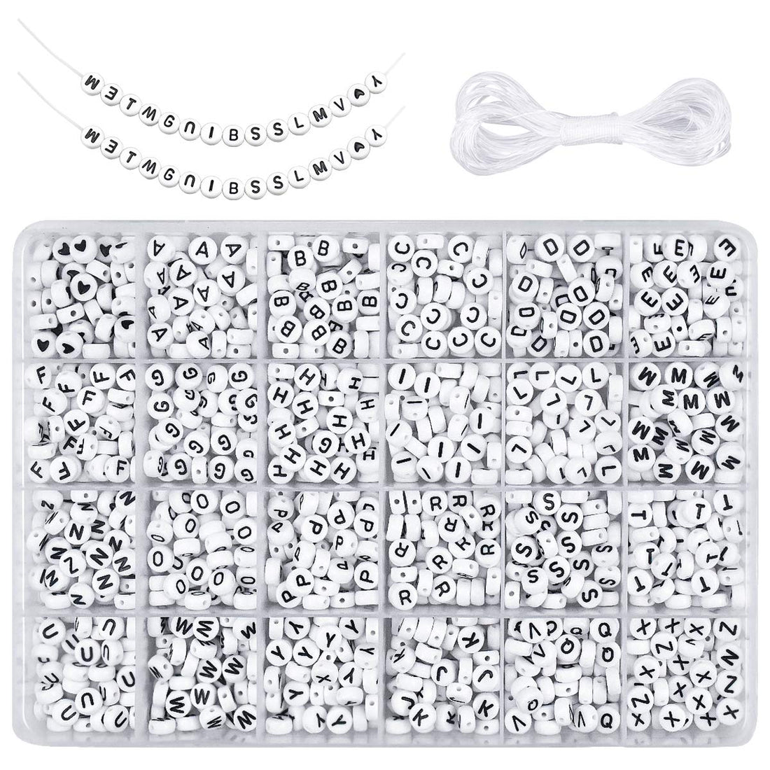 DIY Bracelet 1200 Pcs Acrylic Beads for Jewellery Making 7mm Alphabet Beads Bracelet 26 Letters Oblate Bead with 8m String Cord for DIY Craft Bracelet Necklace Handmade Gift for Children Kid