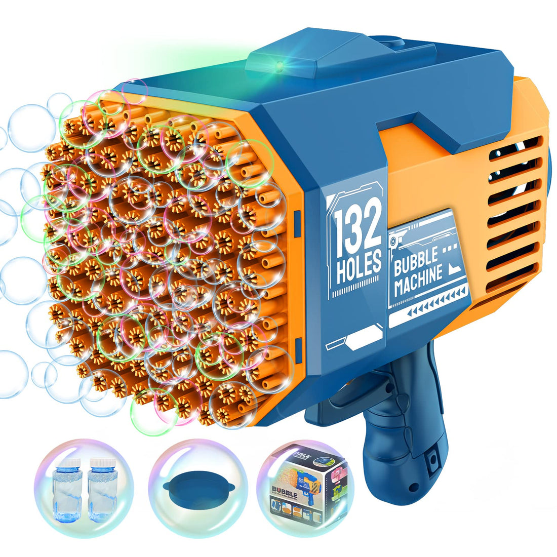 Bazooka Bubble Gun,Bubble Machine with 132-Hole and Colorful Lights,6000+ Bubbles Per Min,Automatic TIK Tok Bubble Blower,Big Rocket Bubble Toys for Kids Adults Outdoor Wedding Party