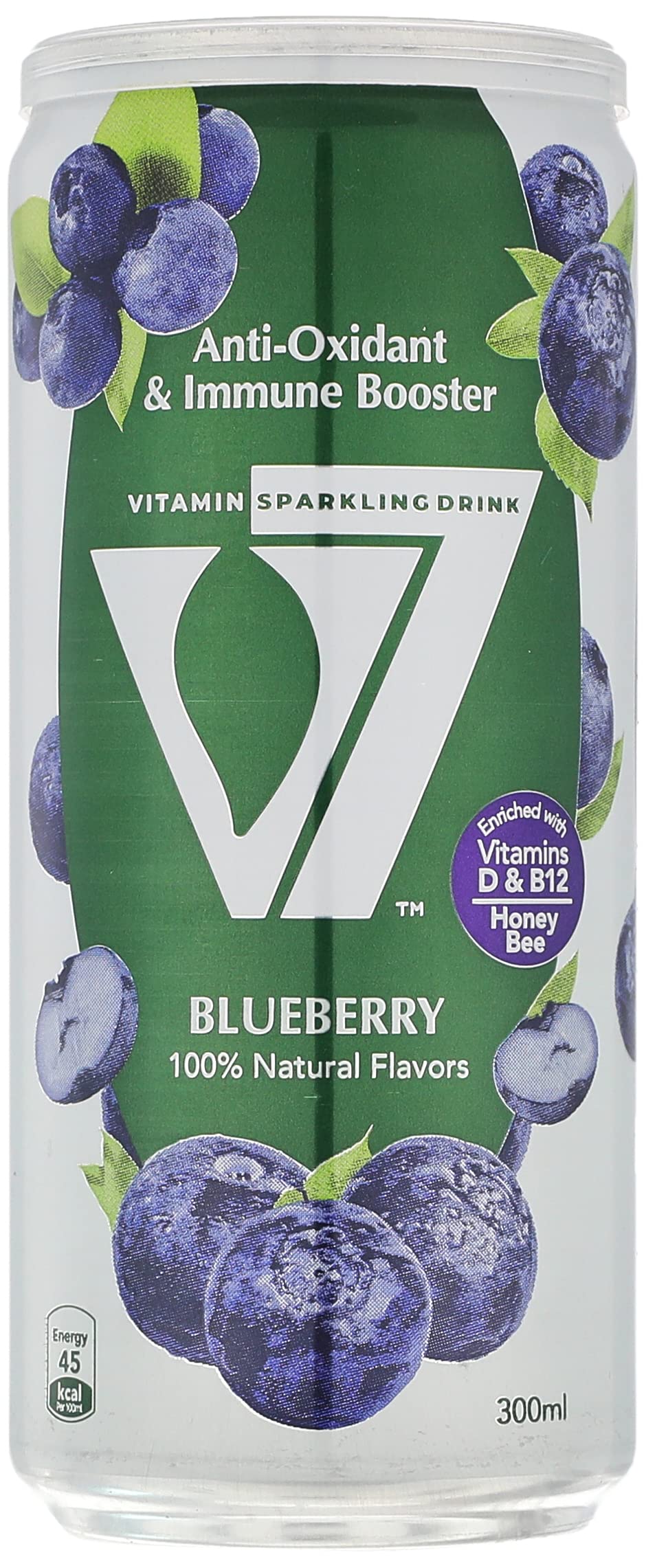 V7 vitamin sparkling drink 100% natural flavors - blueberry 300ml (Pack of 6)