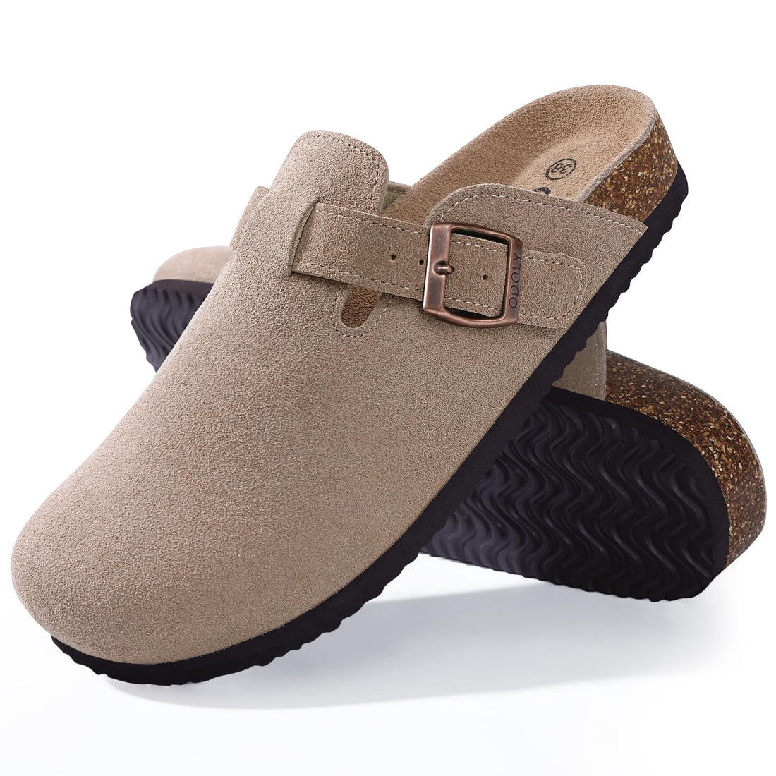 ODOLY Genuine Suede Clogs for Women Men Soft Cork Footbed Leather Mules Comfort Potato Shoes with Arch Support