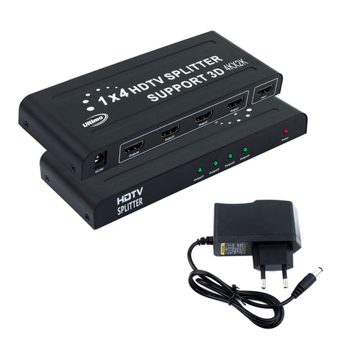 HDMI Splitter 1 in 4 Out, Support 4k 2k 3D Full HD 1080P Compatible with HDTV, STB, DVD, Computer for Mall, Store, Multi-Screen Advertising, Video Conferencing