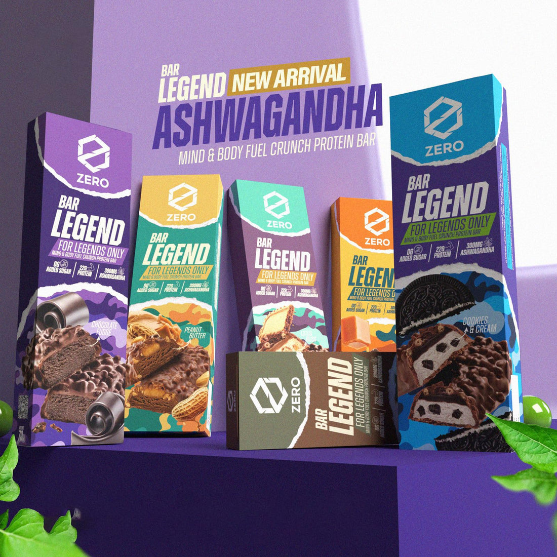 Zero Legend Protein Bar with Ashwagandha 22G Protein Box of 16 Bars (Mix)