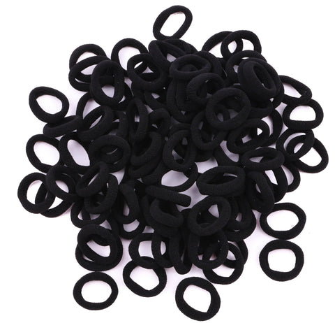 100 Pieces Small Black Seamless Hair Ties Mini Size Fabric Ponytail Holders Soft Stretchy Nylon Ponytail Holders for Kids and Adults Fine Poni Hair Ties- BLACK