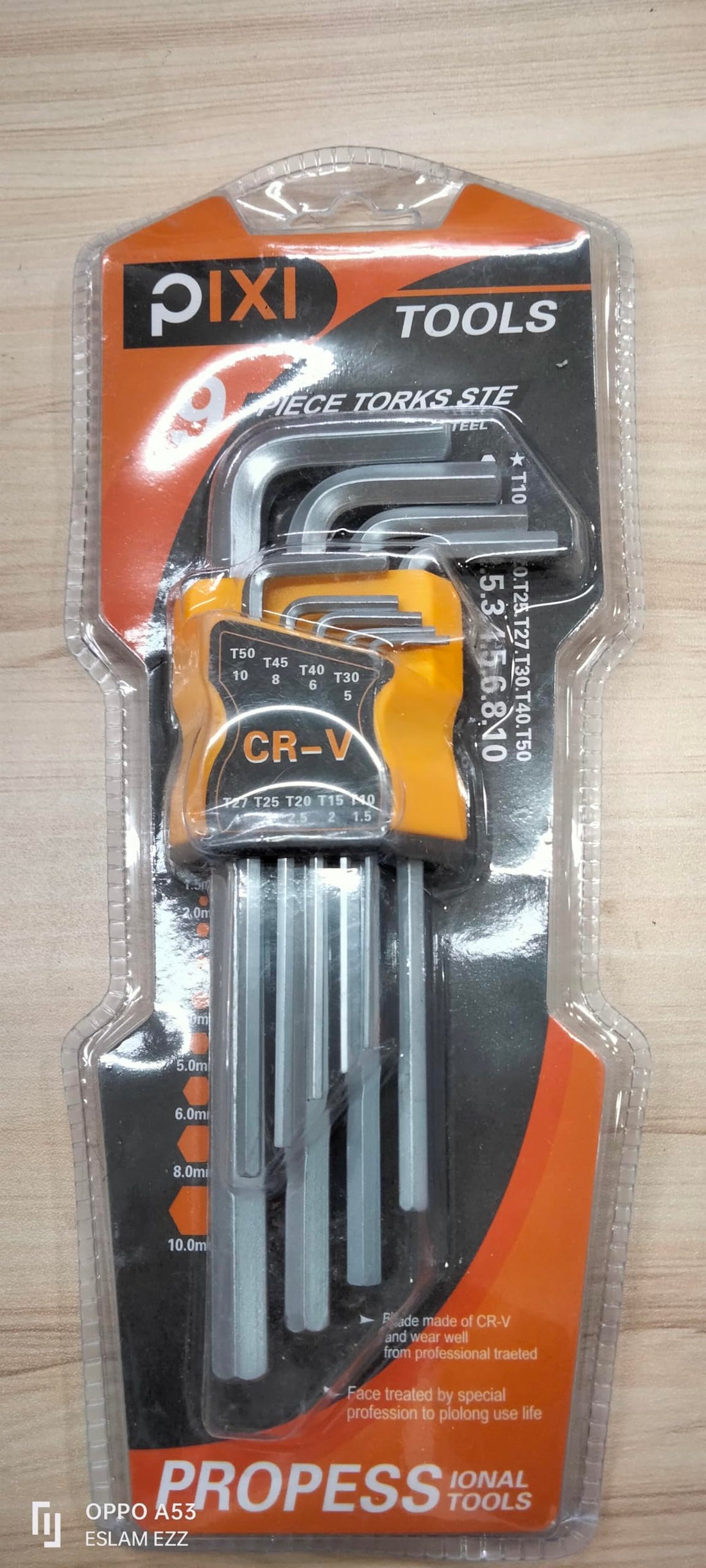 Allen Wrench Set, CR-V, 9 Pieces, 1.5 to 10 mm, for Professional Use