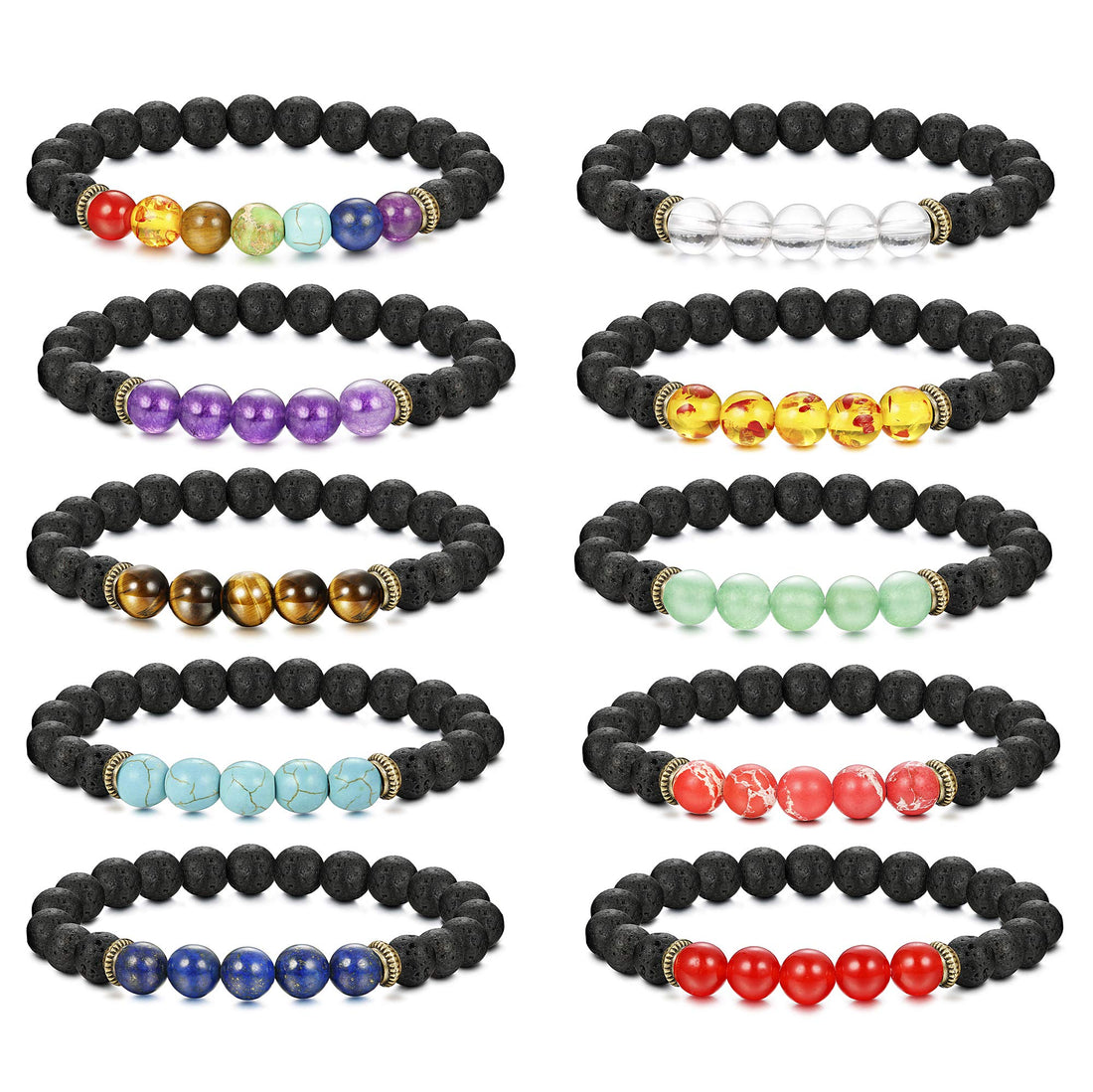 FINREZIO 10 Pcs Bead Bracelets for Men Essential Oil Aromatherapy Diffuser Bracelet Women Natural Stone Yoga Bracelet Set(10 Pcs Elastic)