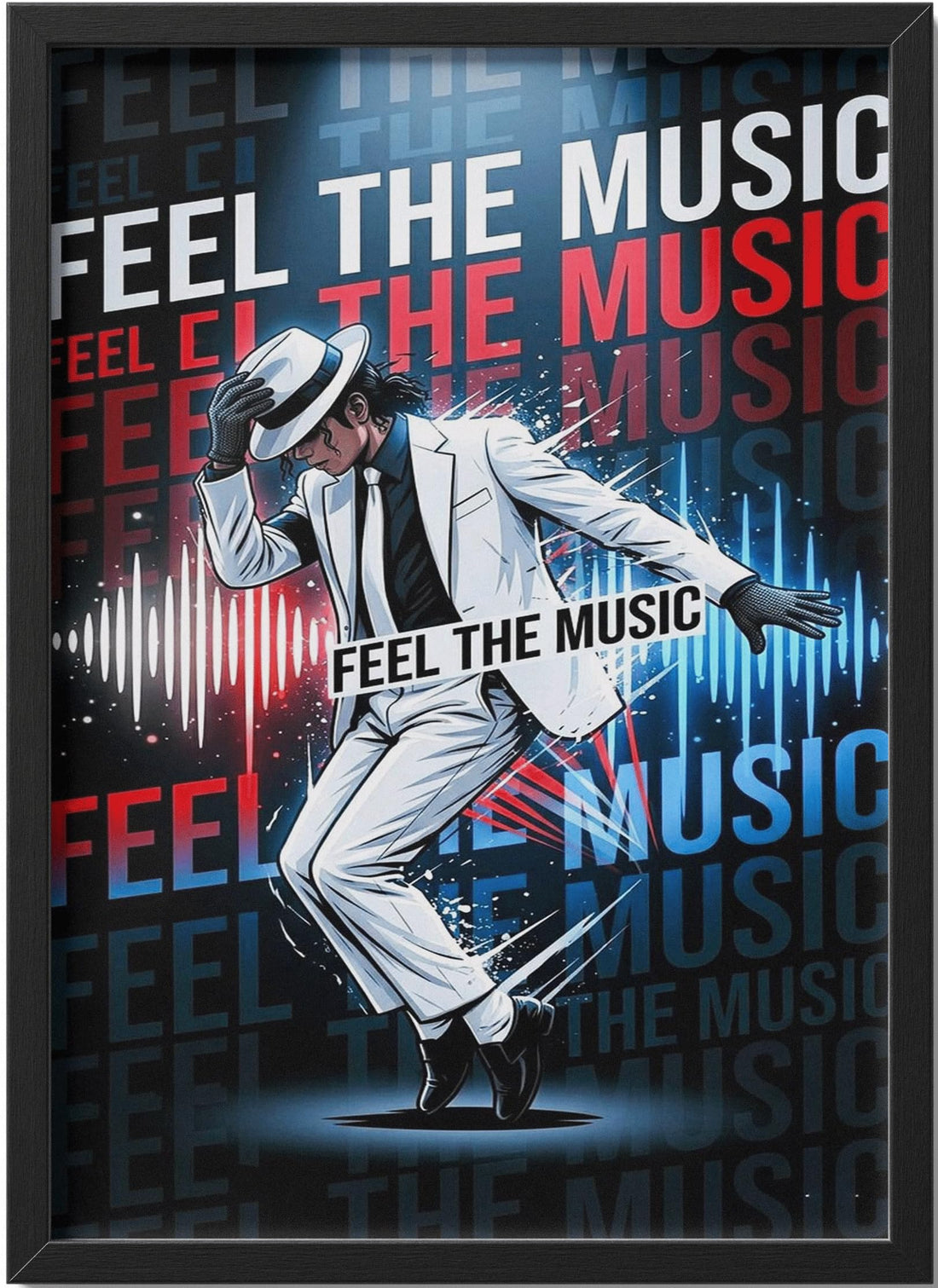Michaell Jackson Wall Art Framed Poster Smooth Criminall King of Pop Dance Art Print Feel The Music Black Frame 40x30 cm