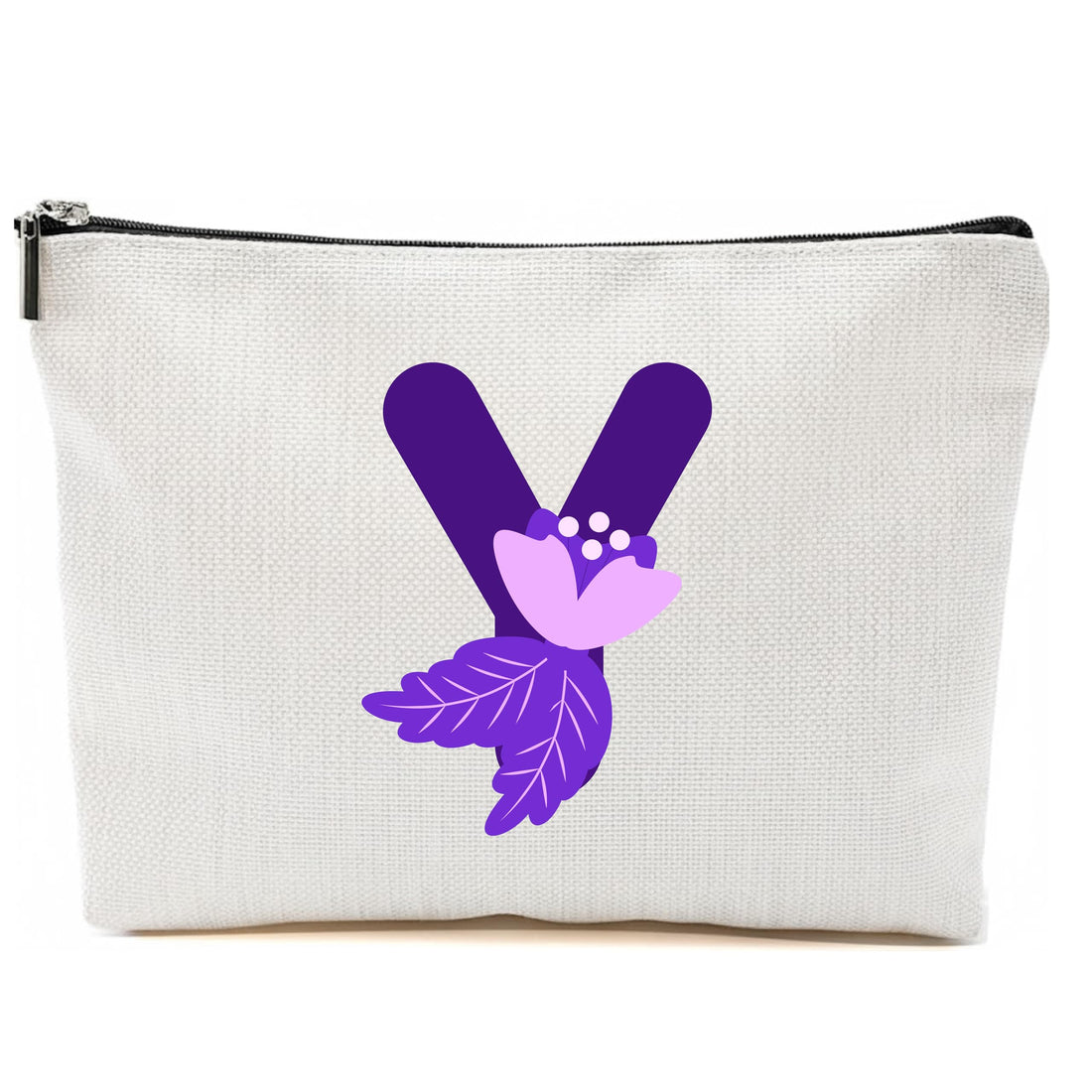Personalized Initial Letter Makeup Bag, floral Initial Cosmetic Bag with Zipper Birthday Gifts for Women Girls, purple letter (Y)
