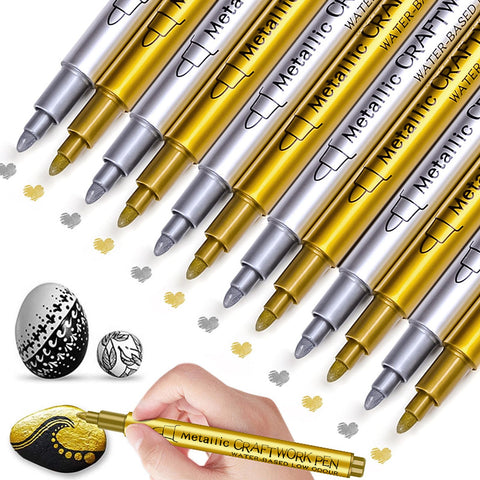Acrylic Pens, Gold Silver Marker Set, Waterproof, Quick Drying, for Stone, Wood, Glass, Ceramic, Canvas, Tyres, Textiles (12 Sticks)