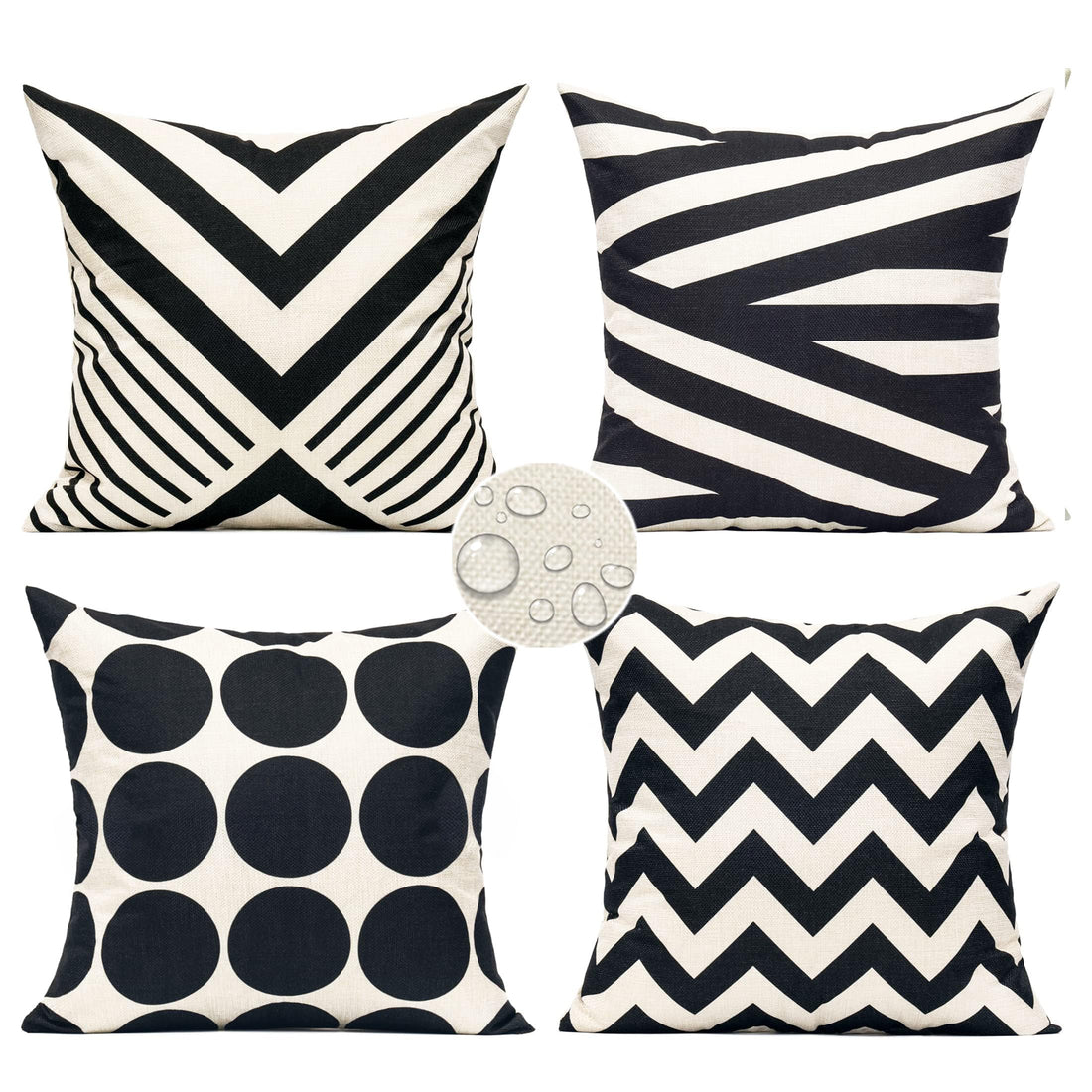 All Smiles Geometric 4-Pack Throw Pillow Case Cushion Cover (18x18, Black and White, Stripe, Circle, Zig, Chevrons, Geometry, Medium, 4