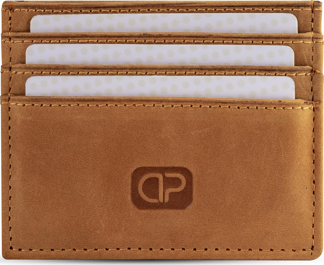 Di Pelle™ Genuine Leather Credit Card Holder Wallet – Ultra Slim Minimalist Front Pocket Wallet with 6 Card Slots and Top Pocket – Unisex Design (Hazelnut)