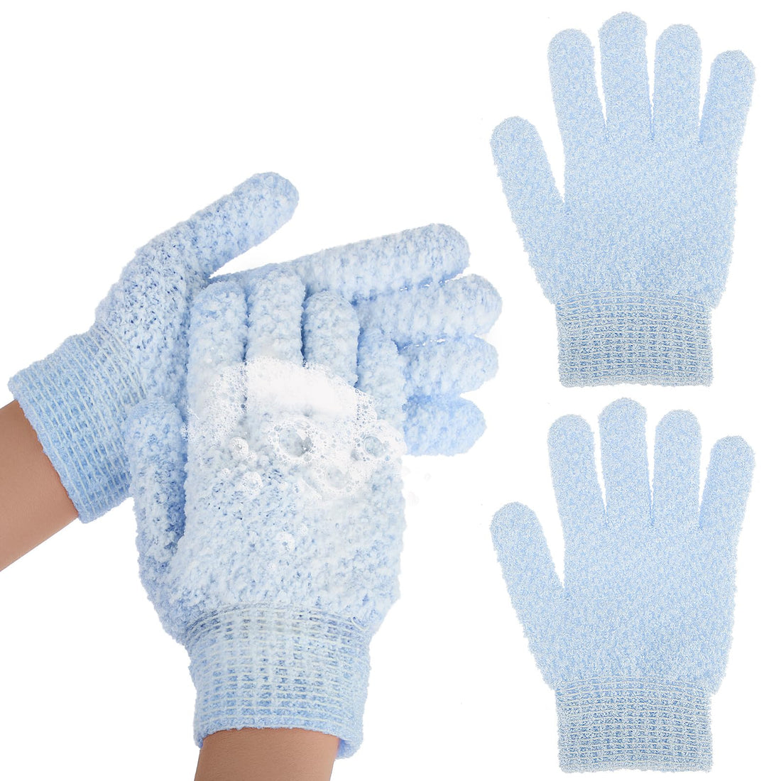 Sibba Shower Exfoliating Mitts, Double Sided Microfibre Body Exfoliating Gloves for Adults and Kids, Natural Loofah Bathing Gloves for Body and Face, Dead Skin Remover(Multicolor)